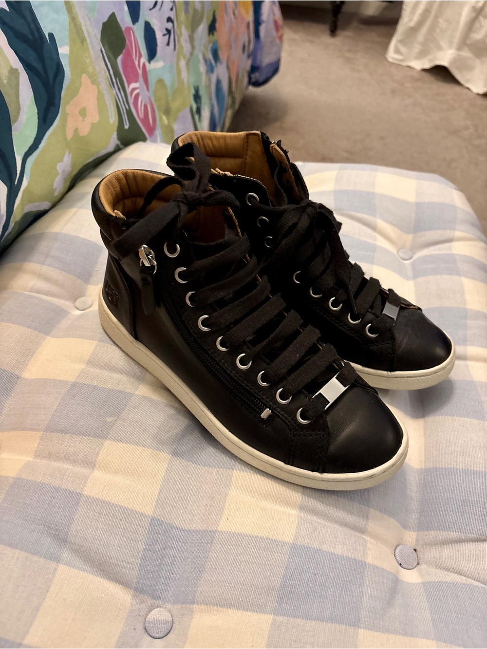 UGG Men's Black High-Top Leather Sneakers with White Sole